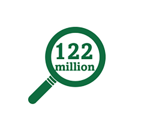 Magnifying glass icon representing 122 million people in the U.S. with presbyopia